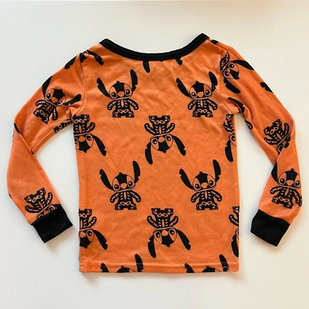 Disney Stitch Skeleton Halloween Black & Orange Long Sleeve Top Girls Size 6